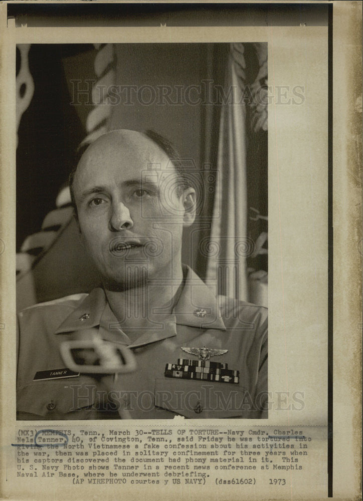 1973 Press Photo navy cmdr Charles Nels Tanner tortured North Vietnamese - Historic Images