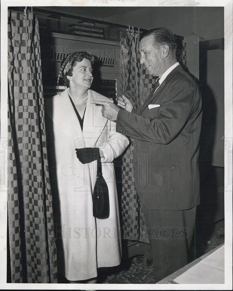 1958 Press Photo Candidate Peter J. McGuire Gives Voting Advice To His Wife Ella - Historic Images