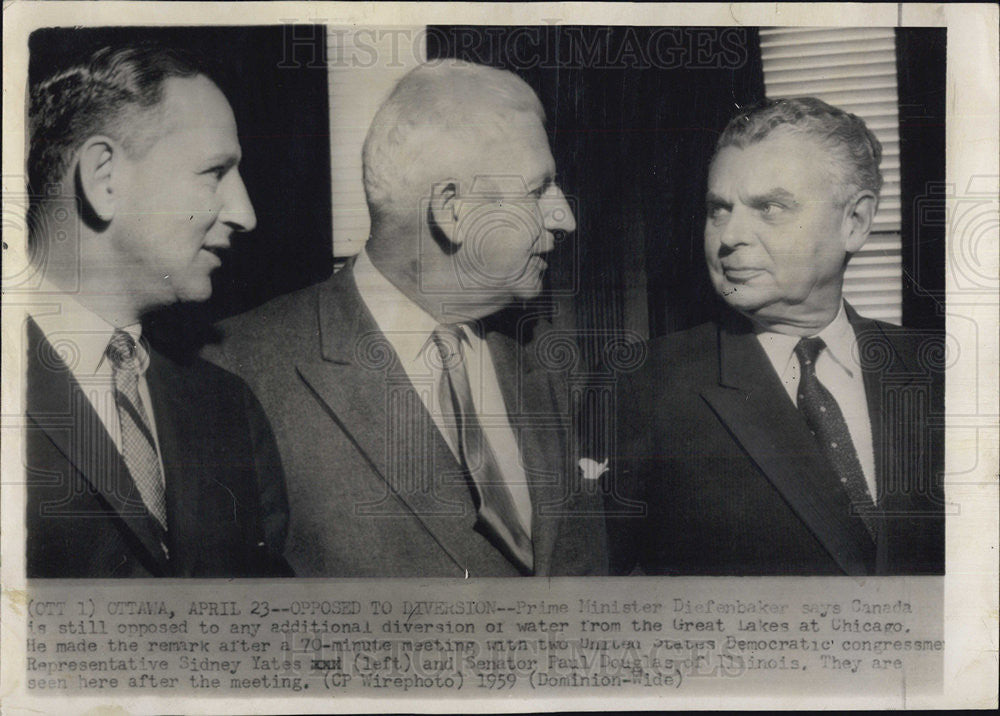 1959 Press Photo PM Diefenbaker Says Canada Is Opposed To Any Water Diversion - Historic Images