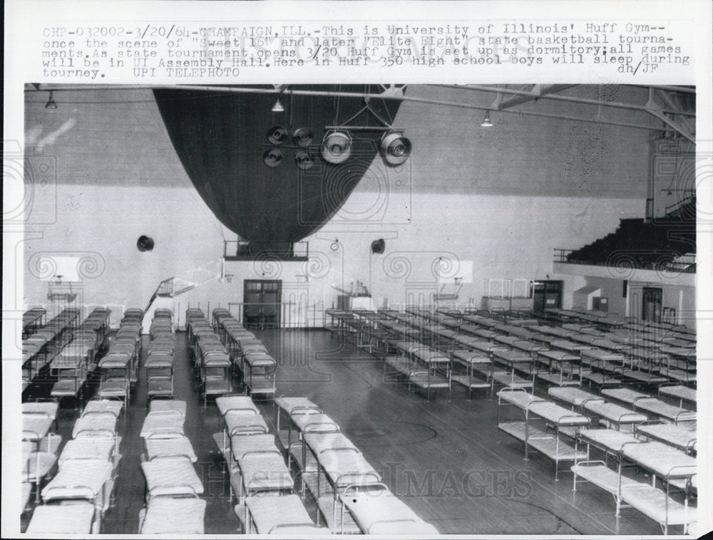 1964 Press Photo University Of Illinois Huff Gym Used As Dorm During Tournament - Historic Images