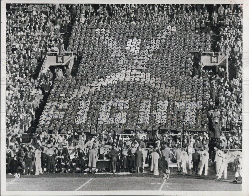 1951 Press Photo University Illinois Card Section Students FIGHT Cheerleader - Historic Images