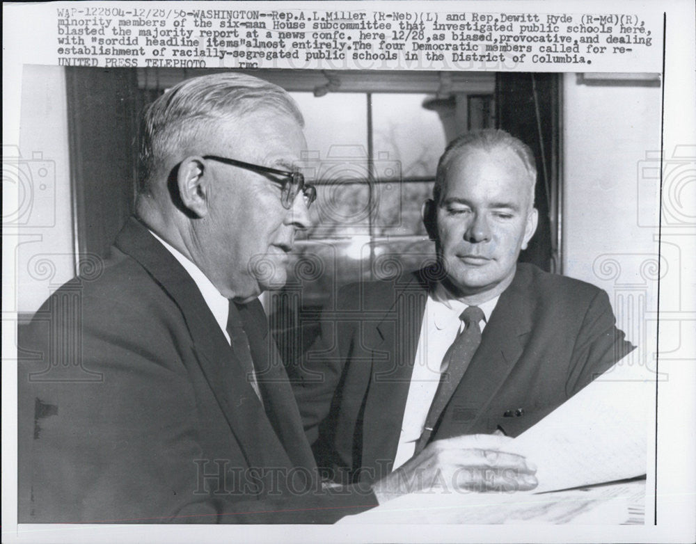 1956 Press Photo Rep. A.L. Miller Rep. Dewitt Hyde minority members House - Historic Images