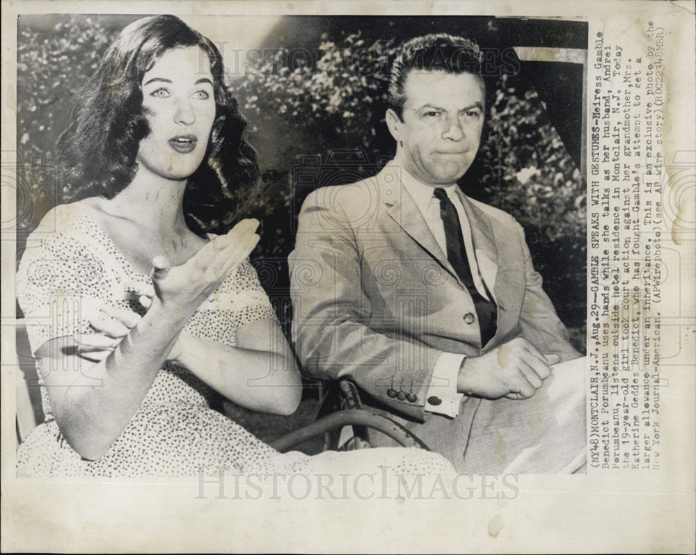 1948 Press Photo Gamble Benedict and husband Andrei Porumbeanu - Historic Images