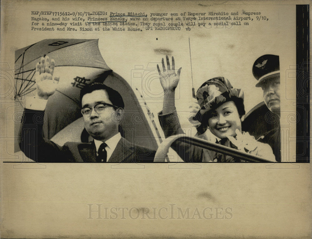 1971 Press Photo Prince Hitatchi with his wife Princess Hanako visiting America - Historic Images