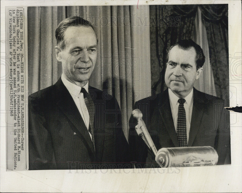 1968 Press Photo New U.N. Ambassador Charles Yost With President Elect R. Nixon - Historic Images