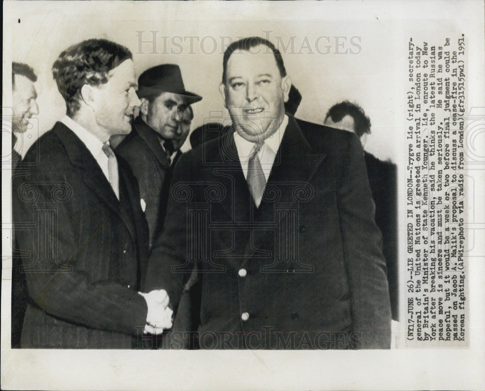 1951 Press Photo Trygve Lie secretary-general United Nations Britain minister - Historic Images