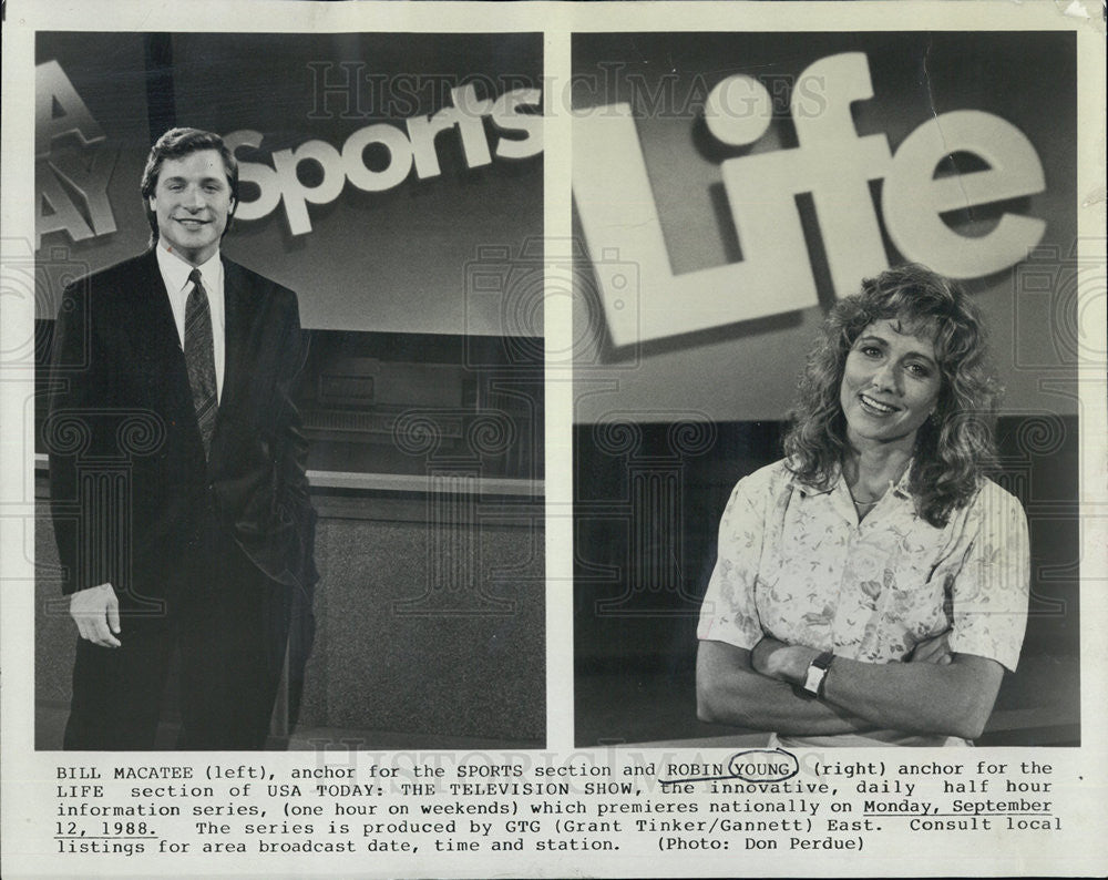 1989 Press Photo USA Today: The Television Show anchors Bill Macatee and Robin Y - Historic Images