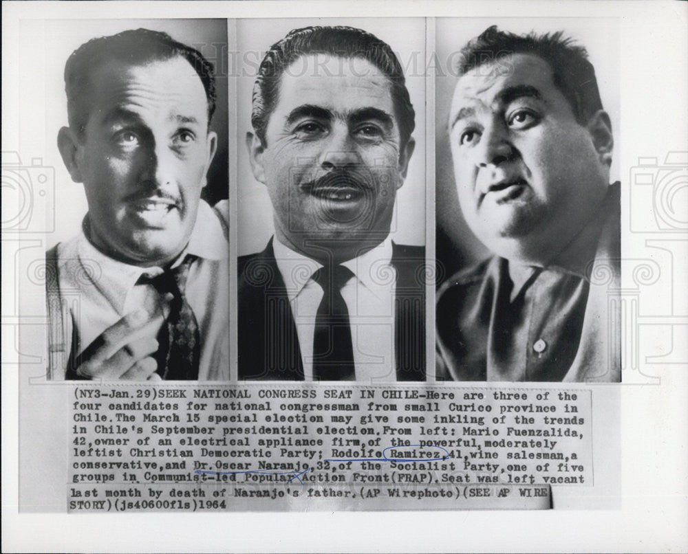 1964 Press Photo Mario Fuenzalida, Rodolfe Ramirez, Dr. Oscar Naranjo - Historic Images