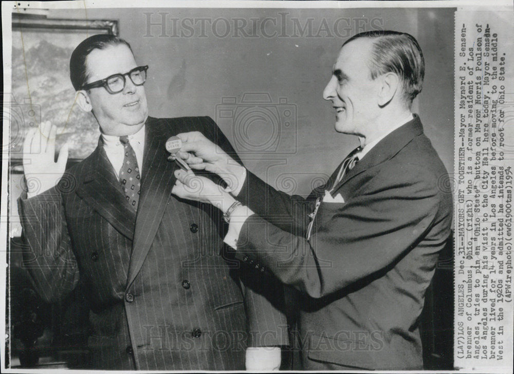 1954 Press Photo Mayors Maynard Sensenbrenner and Norris Poulson. - Historic Images