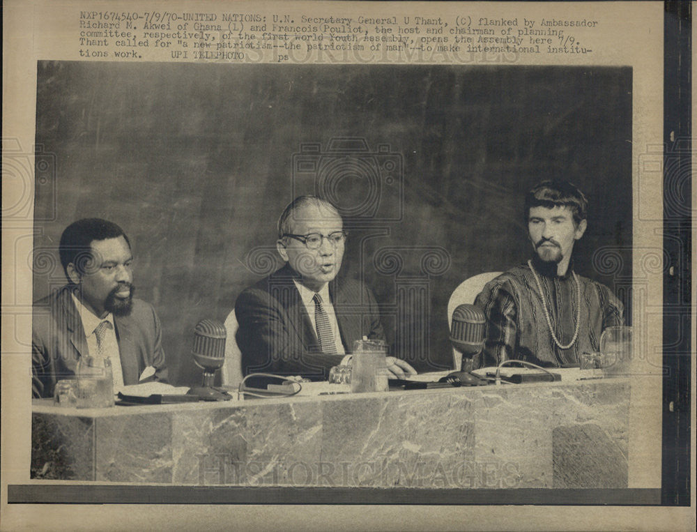 1970 Press Photo U.N. Secretary General U Thant, Ghana Ambassador Richard Akwei - Historic Images