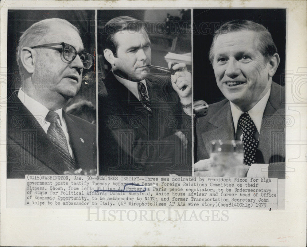 1973 Press Photo William H. Porter Paris Peace Negotiator Donald Rumsfeld White - Historic Images