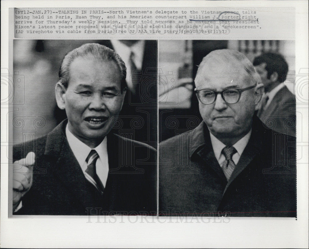 1972 Press Photo Xuan Thuy Vietnam Delegate William J. Porter American Deligate - Historic Images