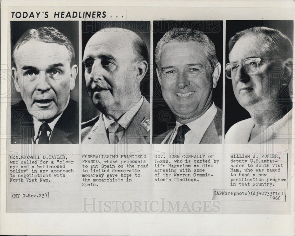 1966 Press Photo Maxwell Taylor, Francisco Franco, John Connally, and William - Historic Images