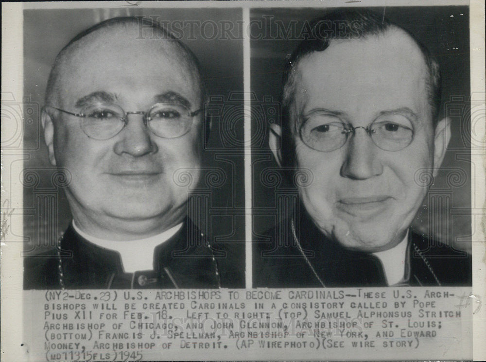 1945 Press Photo 2 Pics Arch Bishops Samuel Alphonsus Stritch And John Glennon - Historic Images