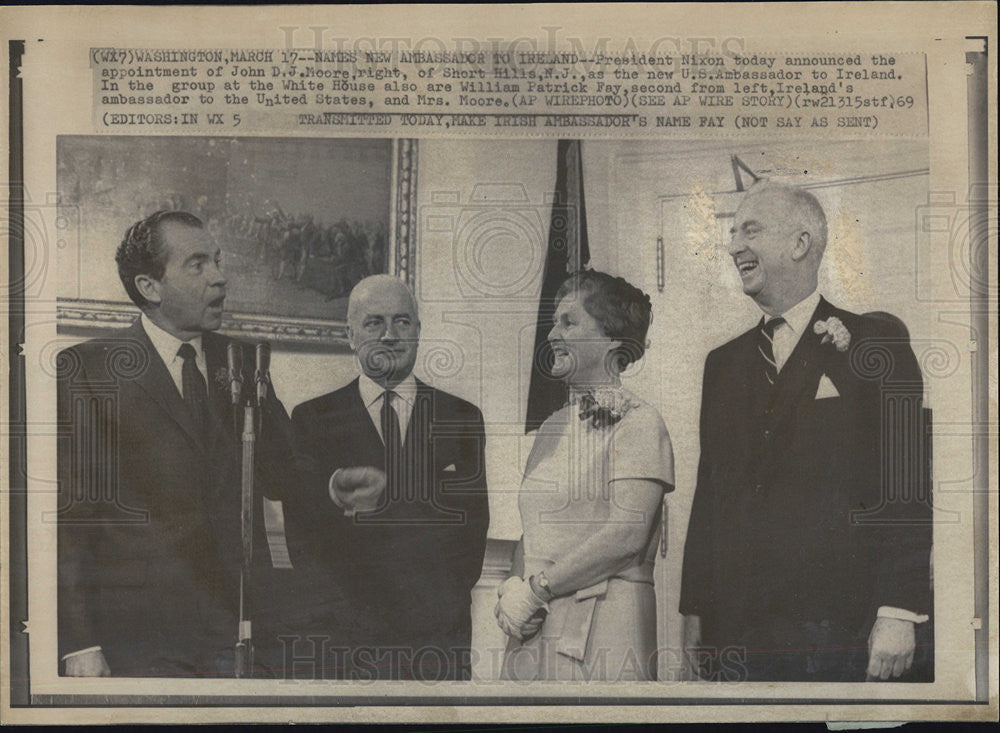 1969 Press Photo President Nixon Names John Moore to US Ambassador in Ireland - Historic Images