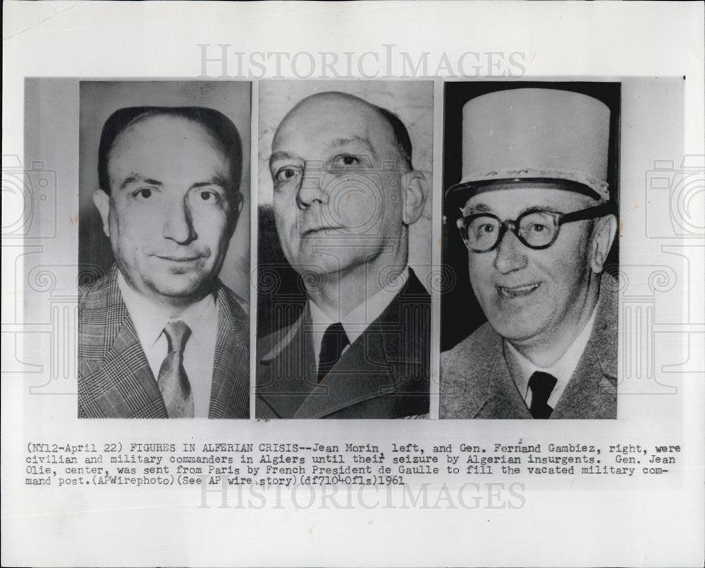 1961 Press Photo Jean Morin/Gen Fernand Gambiez Cmdrs In Algiers Til Seizure - Historic Images