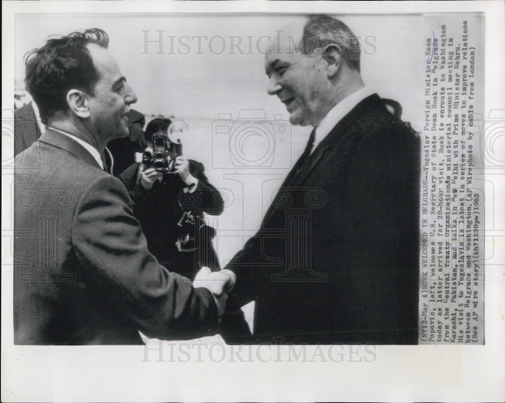 1963 Press Photo Koca Popovic Yugoslavia Foreign Minister Dean Rusk US Secretary - Historic Images