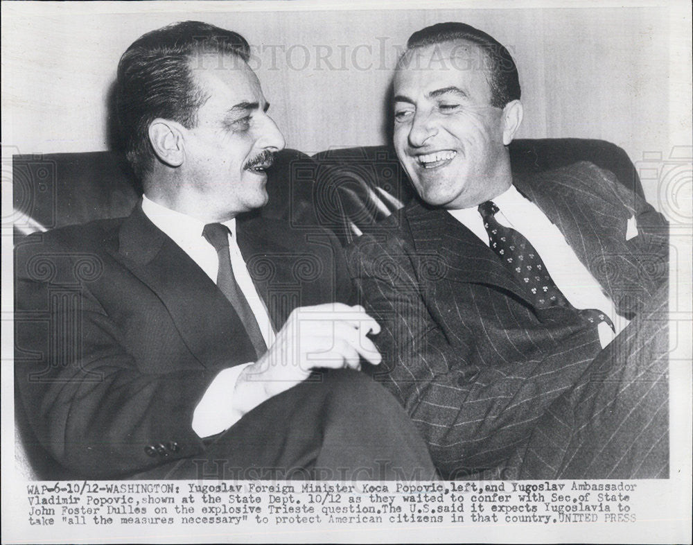 1953 Press Photo Minister Koca Popovic And Yugslav Amb Vladmir Popovic At State - Historic Images