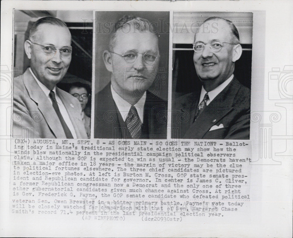 Press Photo Burton M. Cross James C. Oliver Governor Frederick G. Payne