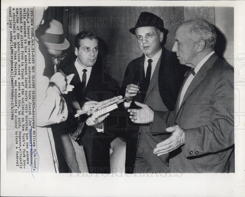 1964 Press Photo NY Atty Wm Maloney Joe banana&#39;s Lawyer Talks to Press About - Historic Images