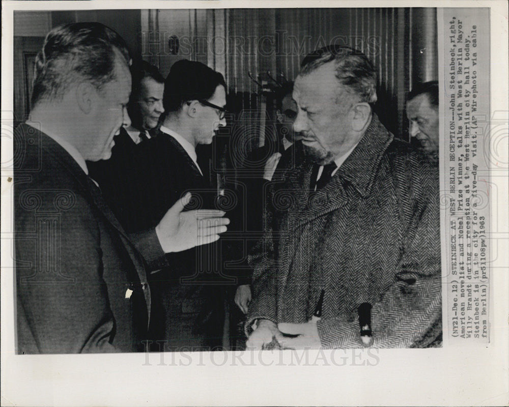 1963 Press Photo John Steinbeck Author West Berlin Mayor Willy Brandt - Historic Images