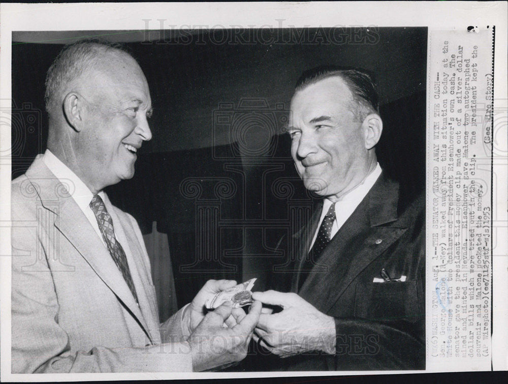 1953 Press Photo Sen. George Malone walked away with cash. - Historic Images