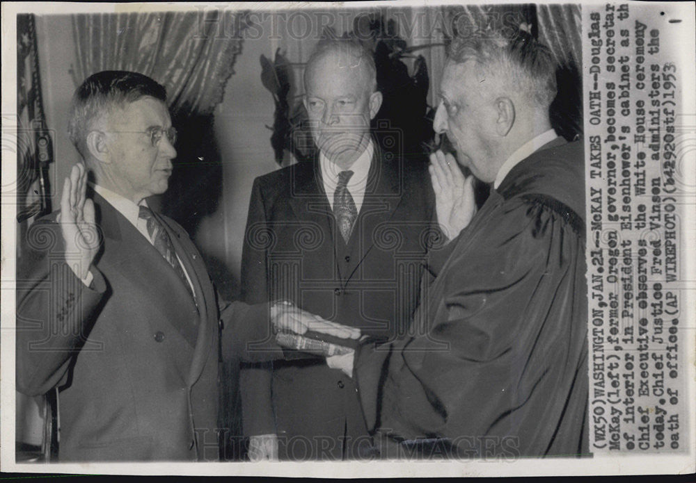 1953 Press Photo Douglas McKay secretary of Interior President Eisenhower - Historic Images