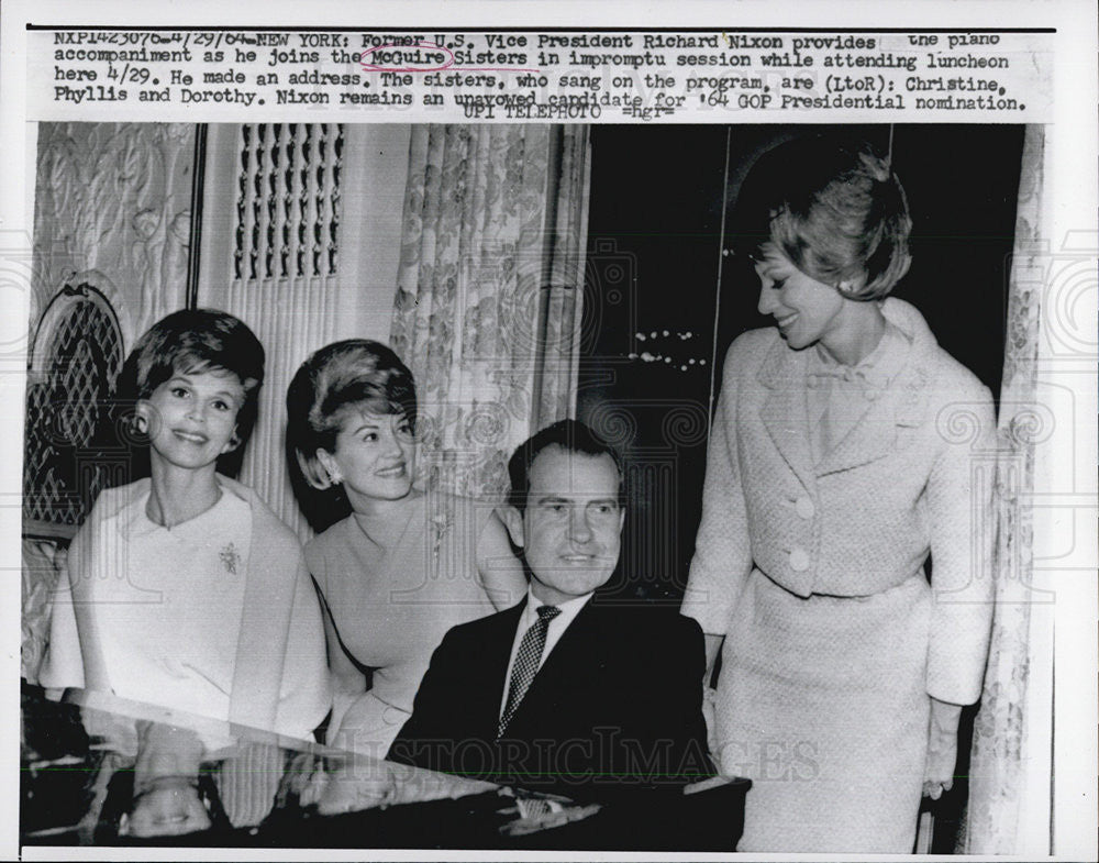 1964 Press Photo former VP Richard Nixon and the McGuire Sisters - Historic Images