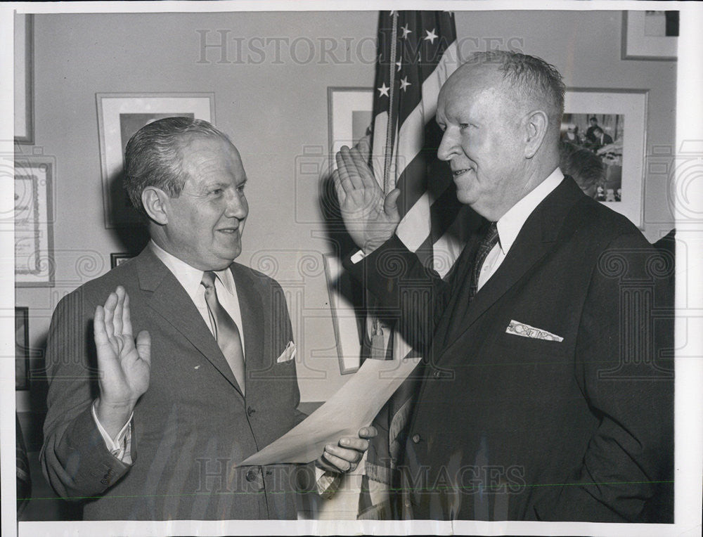 1958 Press Photo John F. McGuane is sworn in as the new Cook County Assessor by - Historic Images