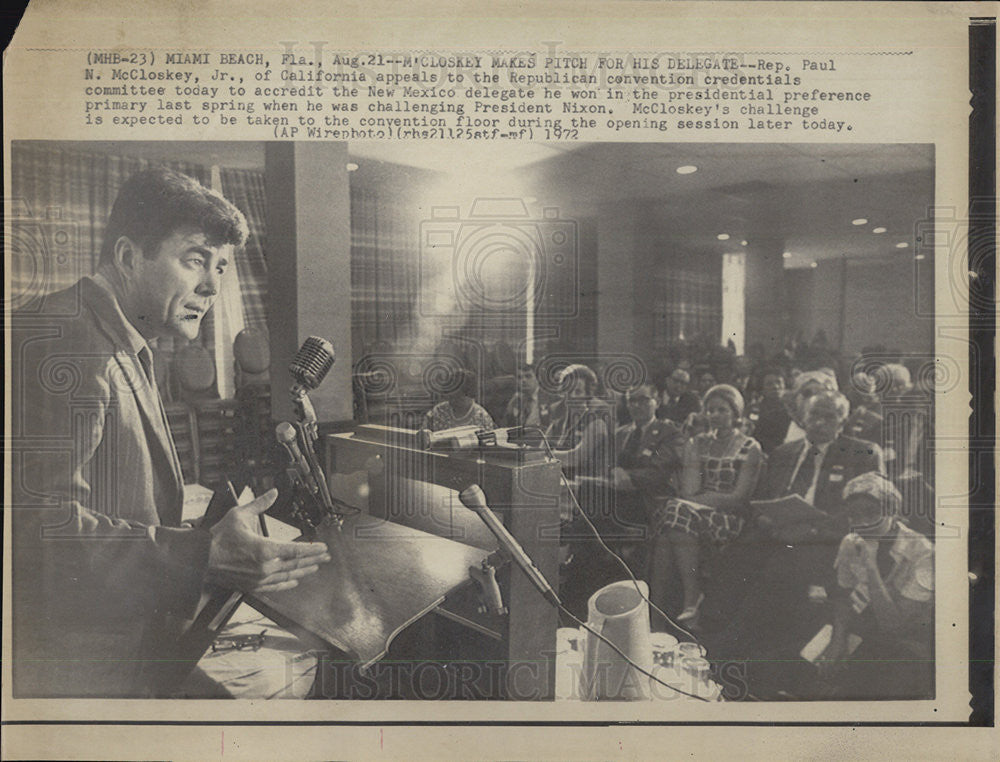 1972 Press Photo Rep. Paul N. McCloskey Jr. Appeals For His New Mexico Delegate - Historic Images