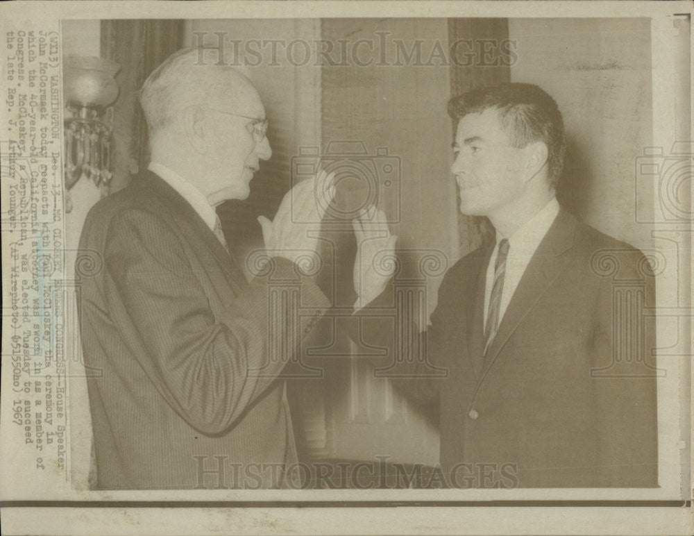 1967 Press Photo House Speaker John McCormack Swears In Paul McCloskey - Historic Images