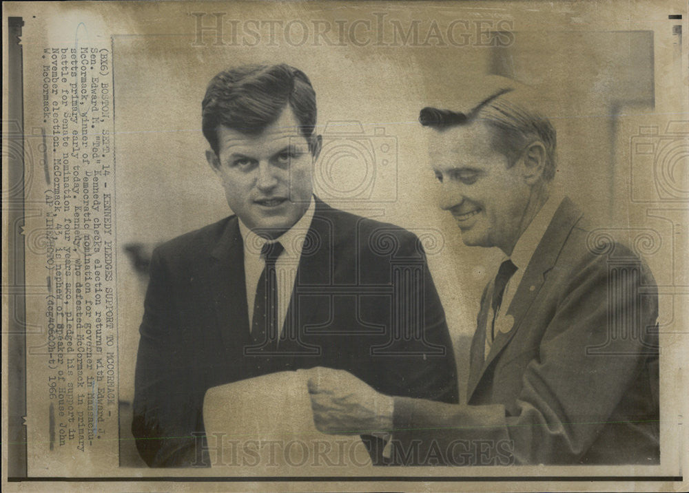 1966 Press Photo Senator Edward M. &quot;Ted&quot; Kennedy With Edward J. McCormack - Historic Images