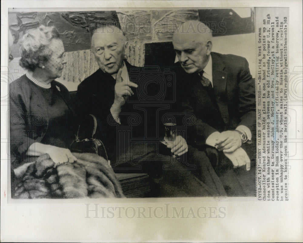 1963 Press Photo Retiring W German Chancellor Konrad Adenauer/John McCloy - Historic Images