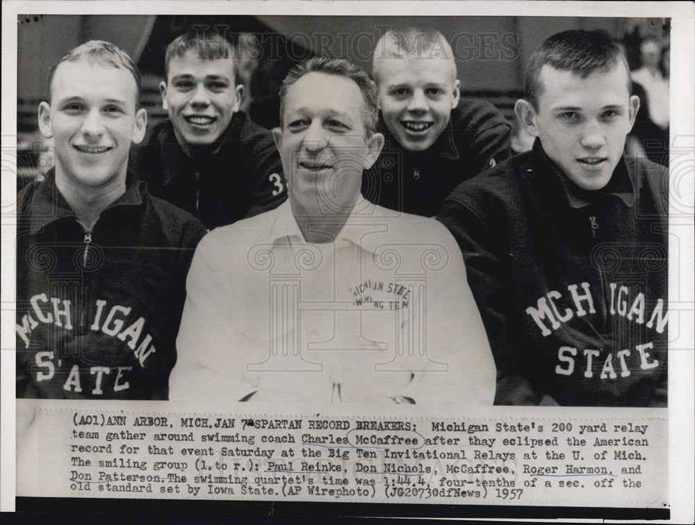 1957 Press Photo Michigan State&#39;s 200 yard relay team - Historic Images