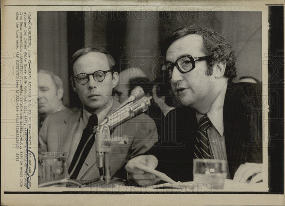 1973 Press Photo Robert C. McCandless attorney aide John Dean III testimony - Historic Images