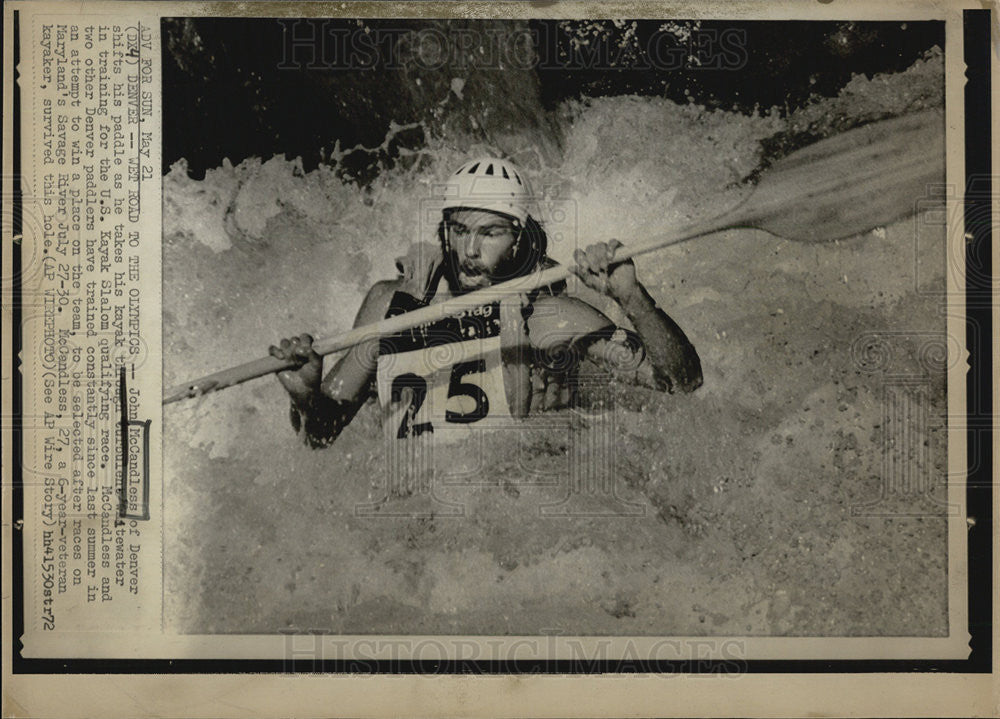 1972 Press Photo John McCandless Denver kayak whitewater training U.S. Kayak - Historic Images