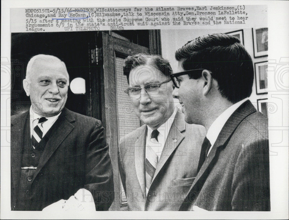 1966 Press Photo attorneys Atlanta Braves Earl Jenkinson Ray McCann Wisconsin - Historic Images