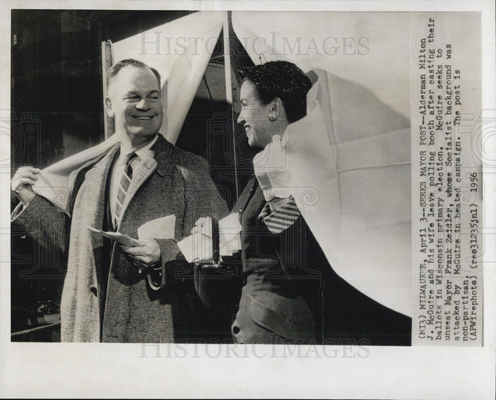 1956 Press Photo Alderman Milton J. McGuire And Wife Voting In Wisconsin Primary - Historic Images