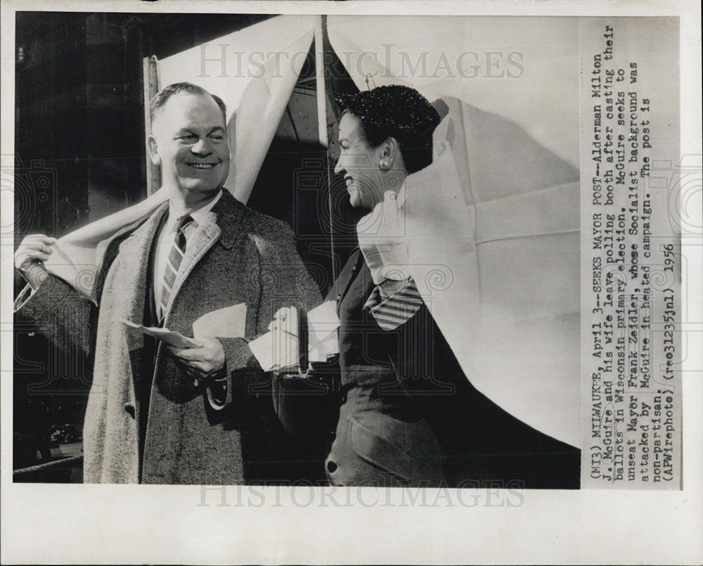 1956 Press Photo Alderman Milton J.McGuire And Wife Vote In Wisconsin Primary - Historic Images