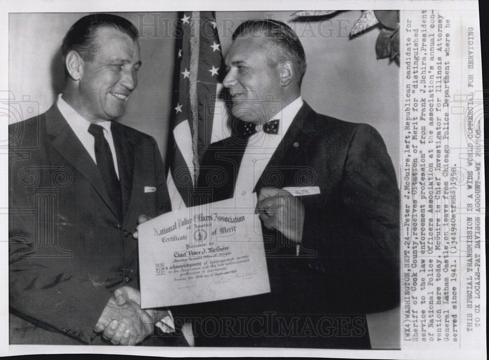 1958 Press Photo Peter J. McGuire Republican candidate sheriff Cook County Frank - Historic Images