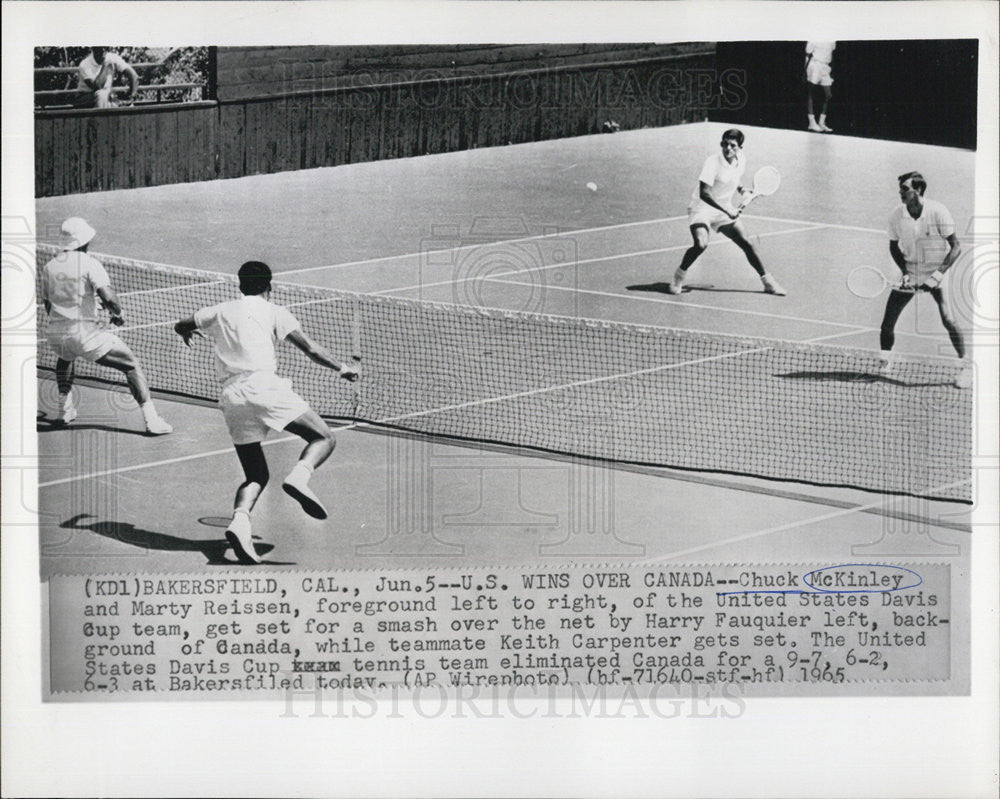 1965 Press Photo Tennis Players Chuck McKinley, Marty Reissen, Harry Fauquier - Historic Images