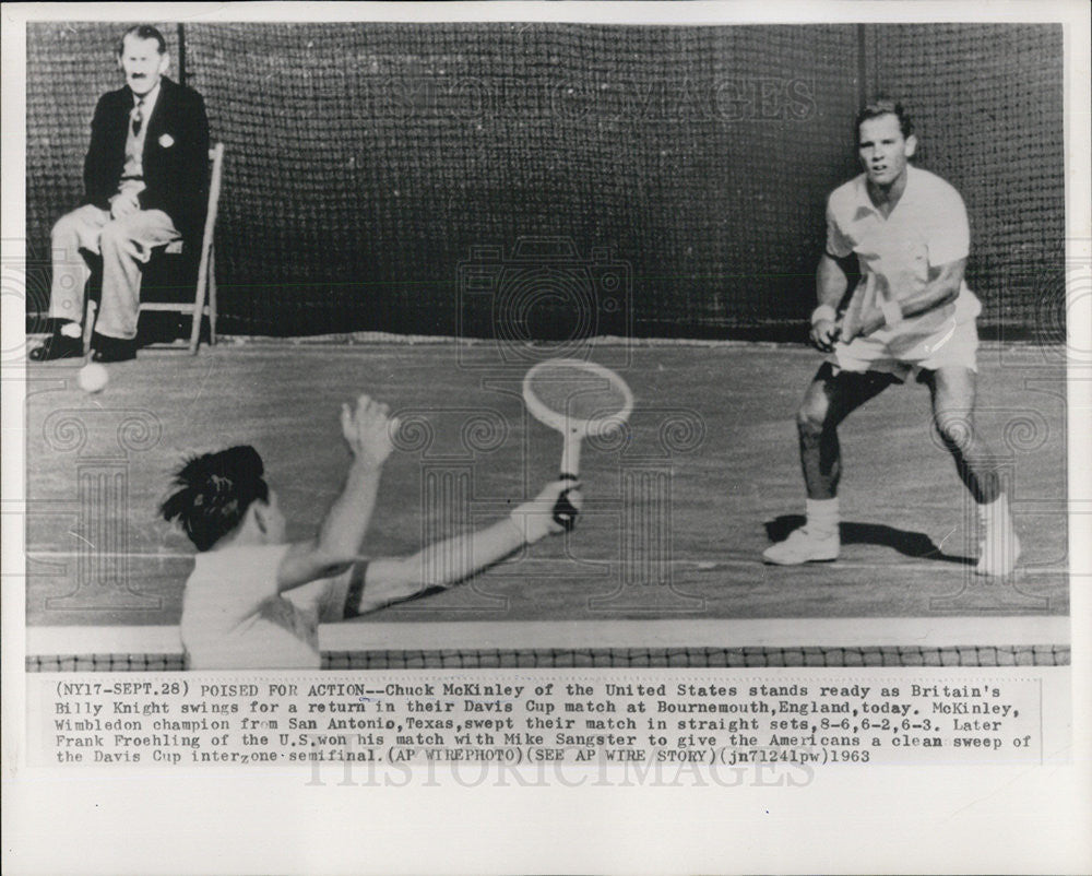 1963 Press Photo Tennis Professionals Chuck McKinley And Billy Knight Playing - Historic Images