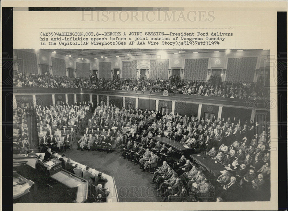 1974 Press Photo President Ford Anti-Inflation Speech - Historic Images