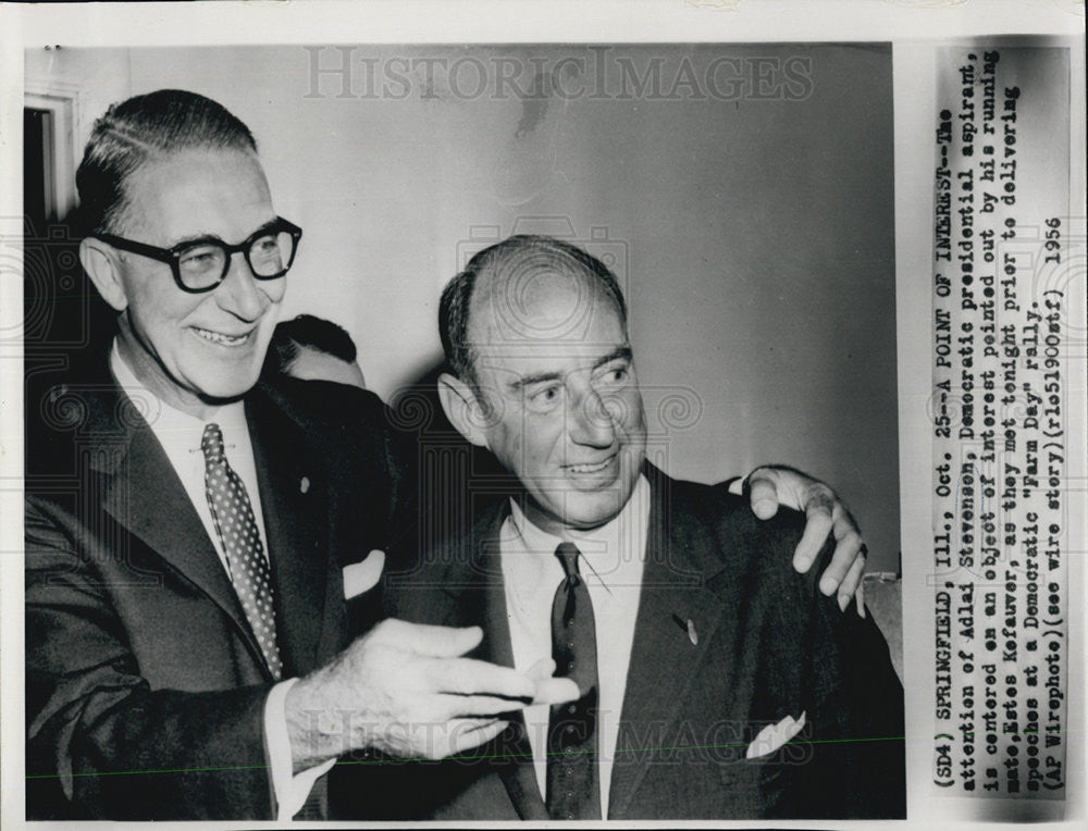 1956 Press Photo Adlai Stevenson Democratic Presidential Aspirant Farm Day rally - Historic Images