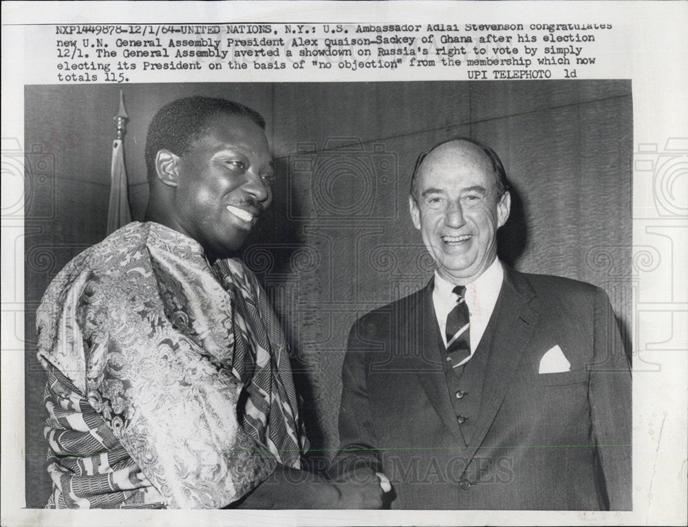 1964 Press Photo US Ambassador Adlai Stevenson Alex Quaison-Sackey of Ghana - Historic Images