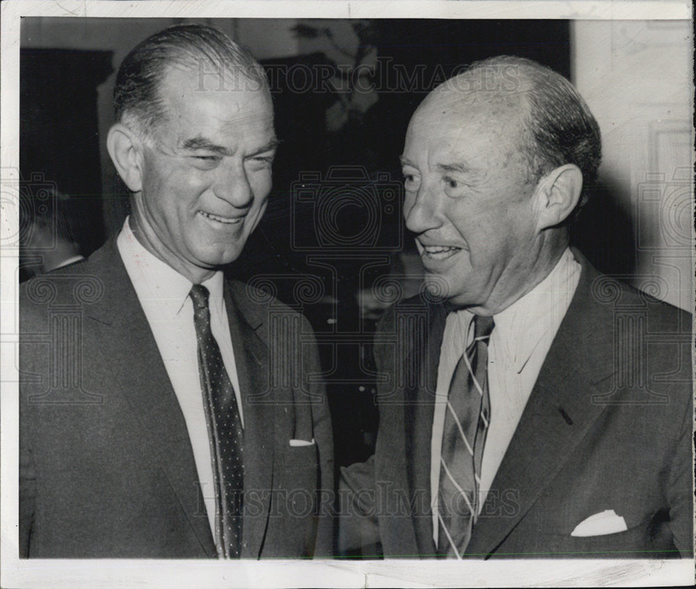 1961 Press Photo Adlai Stevenson UN Ambassador with William Fulbrighton. - Historic Images