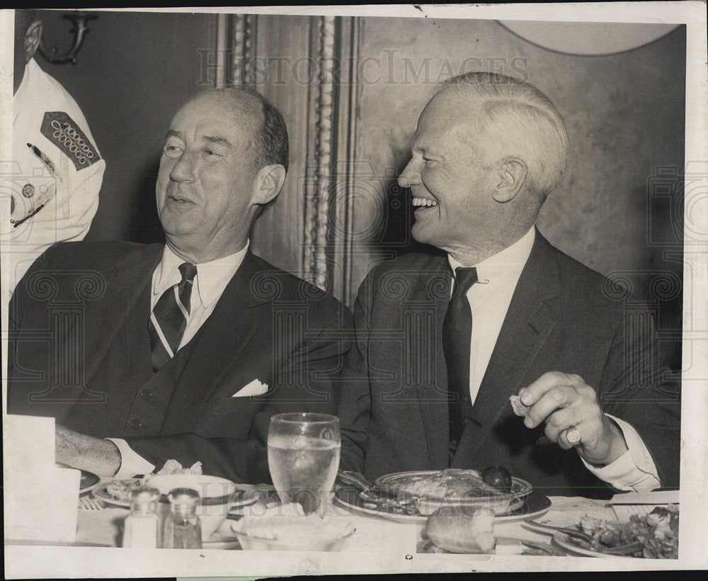 1963 Press Photo Adlai Stevenson And Edward D. McDougal Jr. At Stevenson Lunch - Historic Images