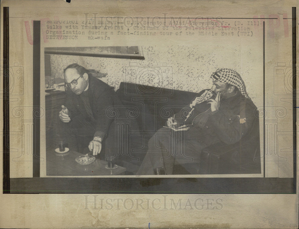 1976 Press Photo US Sen. Adlai Stevenson &amp; PLO Chairman Yasser Arafat in Beirut - Historic Images