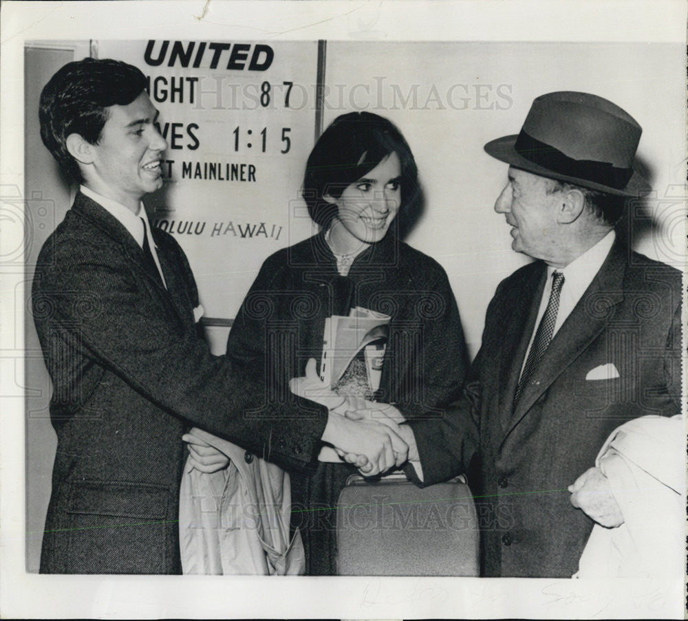 1962 Press Photo Adlai Stevenson Greets Son John Fell &amp; Future Bride Natalie - Historic Images