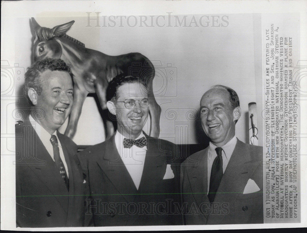 1952 Press Photo Gov Adlai Stevenson With New Dem Nat&#39;l Chrmn Sen john Sparkman - Historic Images